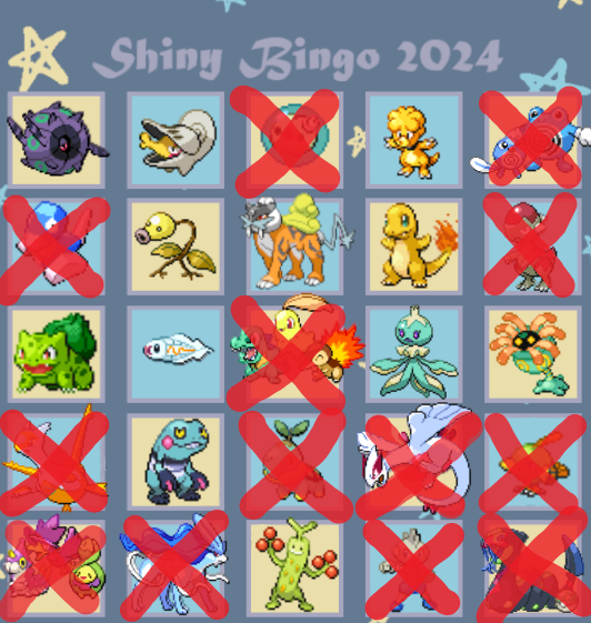gregster022's tweet photo. Here is my finished shiny bingo card for 2024. Unfortunately wasn't able to get a bingo but I still had tons of fun hunting this year. Hopefully, I can get a bingo in 2025 (working on the new card rn) https://t.co/56i48U1k1l
