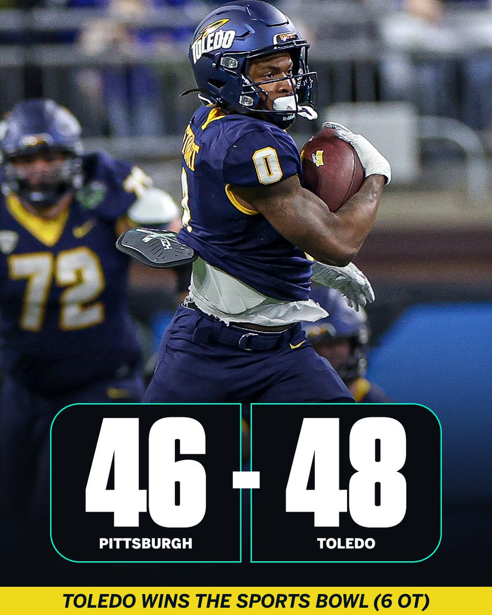 ESPNBET's tweet image. TOLEDO WINS IT IN A 6 OVERTIME THRILLER! 🚀

✅ TOL +190
✅ O 48.5