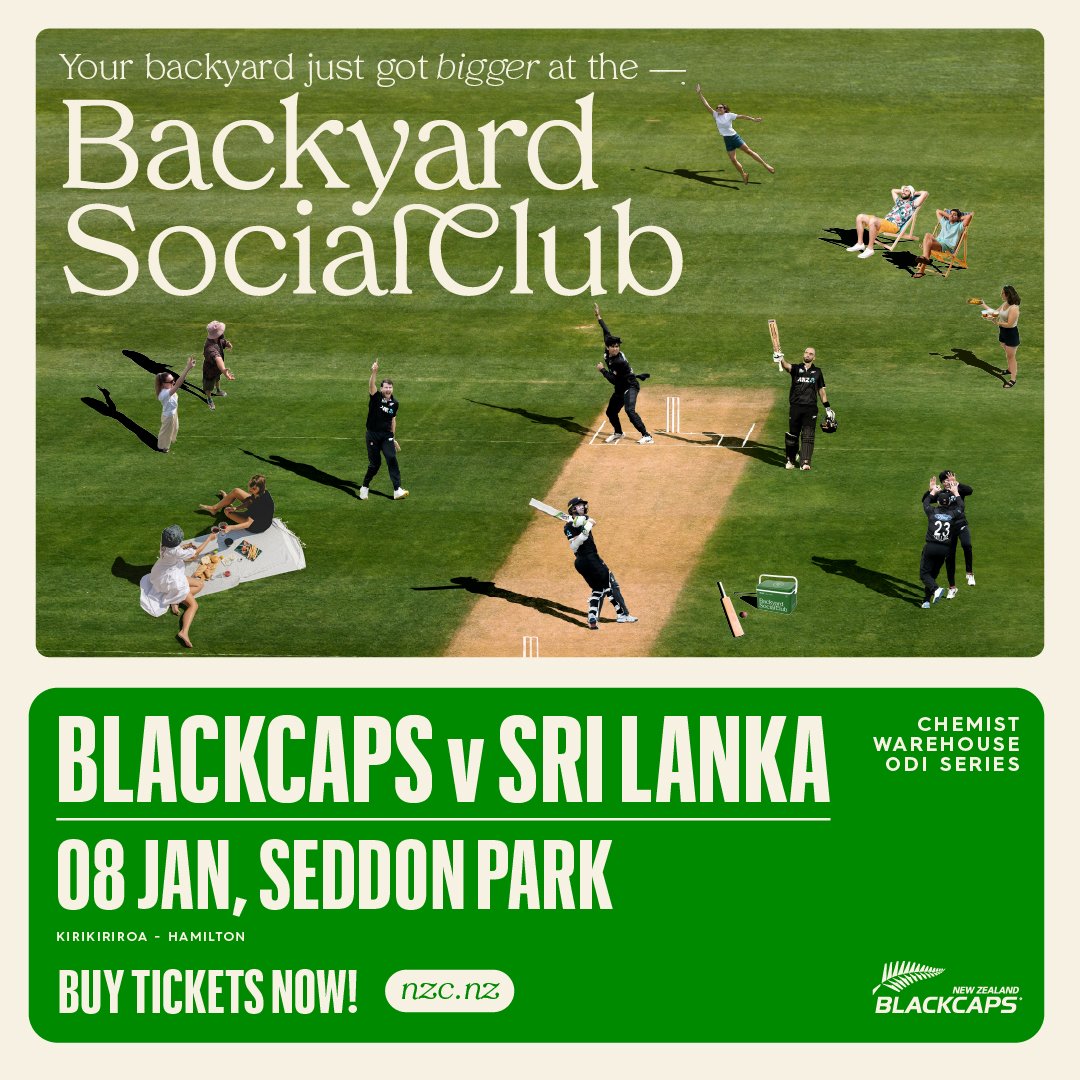 BLACKCAPS @ SEDDON PARK!

Get your tickets to watch the BLACKCAPS take on Sri Lanka at Seddon Park  on the 8th January!

Tickets here: tinyurl.com/blackcapsatsed…