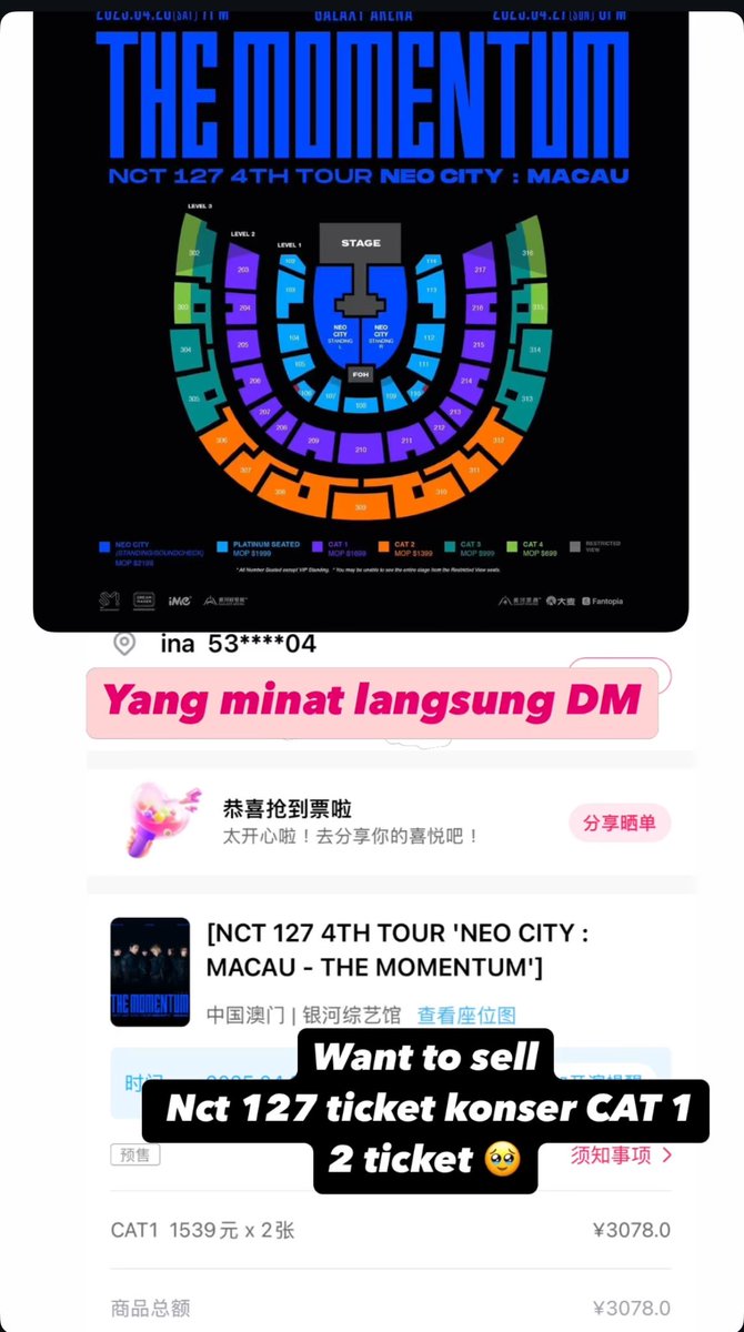 bucineoppa's tweet photo. WTS 
Nct 127 concert in macau ticket 

2 ticket cat 1 
Bought by damai with membership GL presale 

#themomentuminmacau #themomentum https://t.co/bBUCoowsQ7