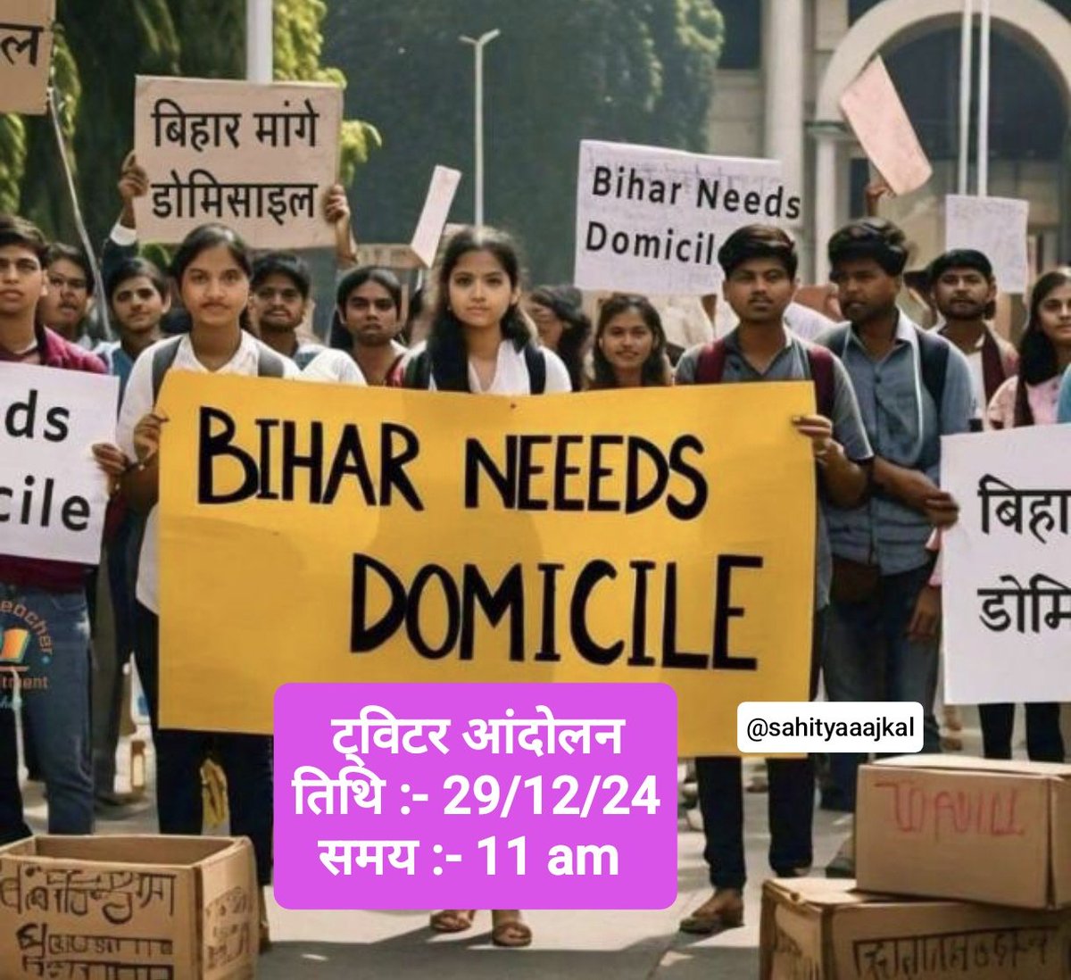 AfsarSir61400's tweet photo. TRE4 शिक्षक बहाली में #डोमिसाइल_नीति हेतु ट्विटर आंदोलन 29/12/24 को आयोजित है इस आंदोलन में अपनी अहम भूमिका जरूर निभाए!
@BaatBiharKii @PrashantKishor 
@News18Bihar @KashishBihar 
@Bihartet19 @firstbiharnews 
@Live_Cities @btetctet @Rahulbihariii

#बिहार_मांगे_डोमिसाइल https://t.co/jOdtl0hus1