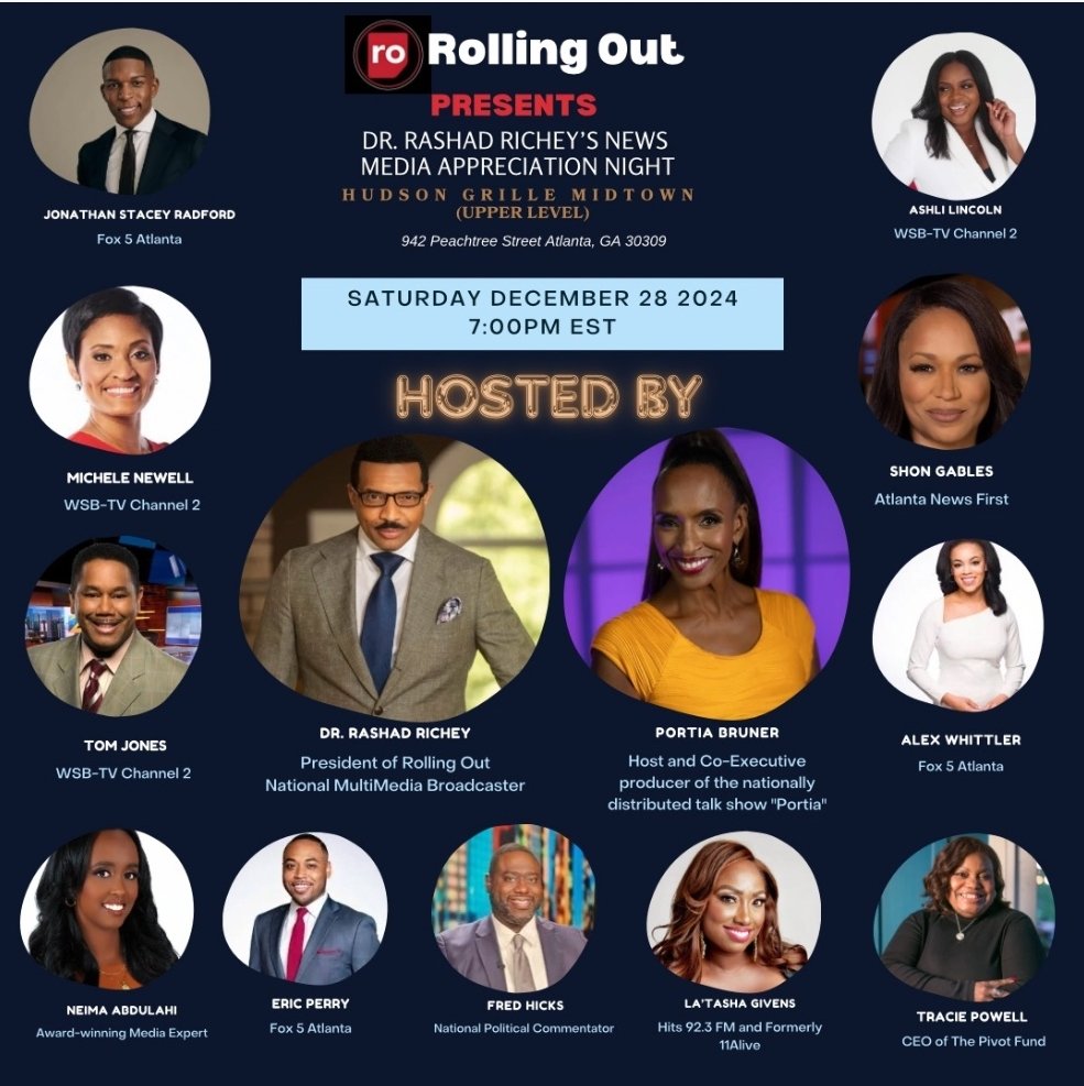 Rashad_Richey's tweet photo. It's on and poppin'! As we relax from the Christmas holiday and prepare for what's next... We will celebrate with these amazing news professionals THIS SATURDAY NIGHT who work daily to make sure we are informed and empowered. #OpenToThePublic #JustPullUp #StrongerTogether https://t.co/yqnjYlbU5z