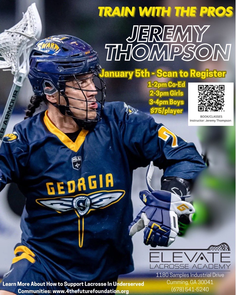 elevatelaxga's tweet image. Train with Lacrosse Legend Jeremy Thompson!

📅 Jan 5, 2025
📍 Elevate Lacrosse Academy, Cumming, GA
🥍 Boys &amp;amp; Girls | $75 | Max 10 Players

Don’t miss this chance to learn from one of the best! Spots are extremely limited—register now!

#Lacrosse #JeremyThompson #ElevateLacrosse