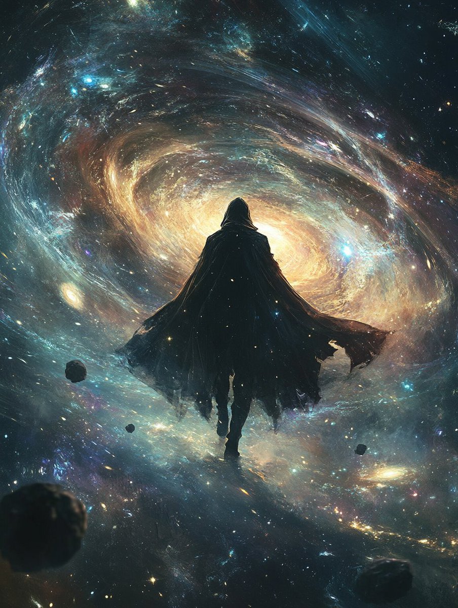 osintdude's tweet photo. The Forgotten Guardian

Legends spoke of a figure who walked among the stars, a shadow of galaxies past. They called him The Forgotten Guardian, a being cursed to roam eternally, bearing the burden of holding the universe together. 

His form, neither fully physical nor entirely ethereal, shimmered with the weight of starlight and time. The spiral galaxy embraced him like a memory, its glowing arms wrapping faintly around his translucent figure. 

As he moved, asteroids floated in harmony, untouched by chaos. But behind his cosmic calm, his purpose was shrouded in mystery. Was he a protector or a harbinger of what was to come? 

The truth remained as vast as the universe itself.

#storytime