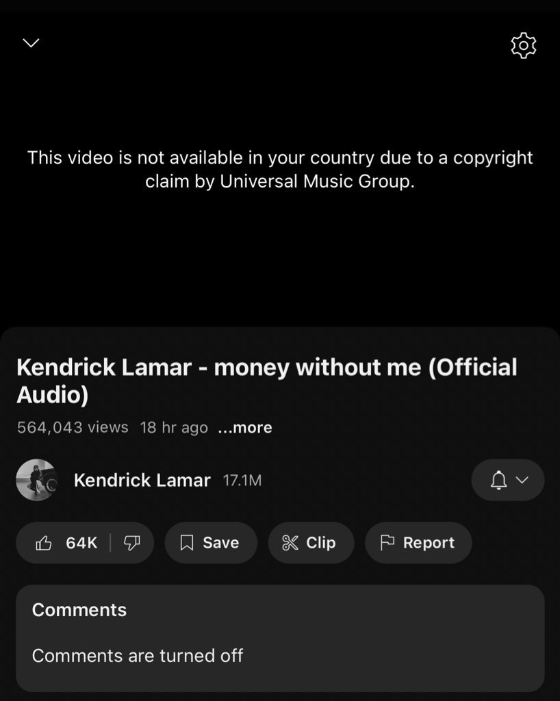 Somehow still unsurprised that UMG decided to copyright claim one of Kendrick’s songs