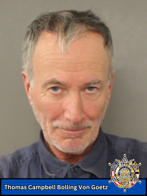 AllisonPapson's tweet photo. Thomas Campbell Bolling Von Goetz was arrested after incidents at two local St. Mary's County churches that disrupted religious services and endangered citizens. #SMCSO https://t.co/YvdsGP4wpL