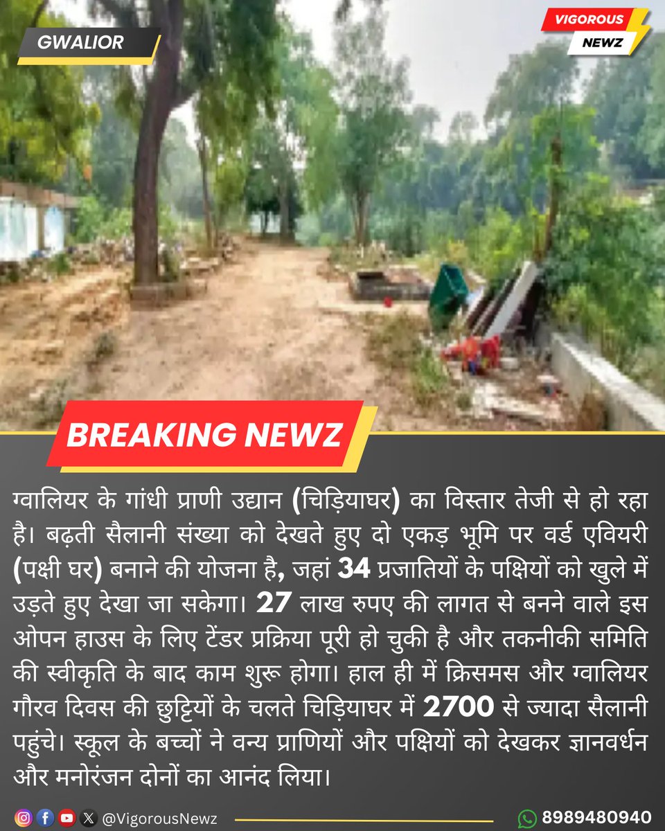 LokImpactNews's tweet photo. #GwaliorZoo #GandhiPraniUdyan #ZooExpansion #BirdAviary #WildlifeConservation #OpenBirdHouse #TourismInGwalior #NatureLovers #WildlifeExperience #SchoolTrips #GwaliorTourism #ZooDevelopment #VigorousNewz #ZooVisitors #WildlifeEducation #GwaliorEvents https://t.co/3sJS5qchoC