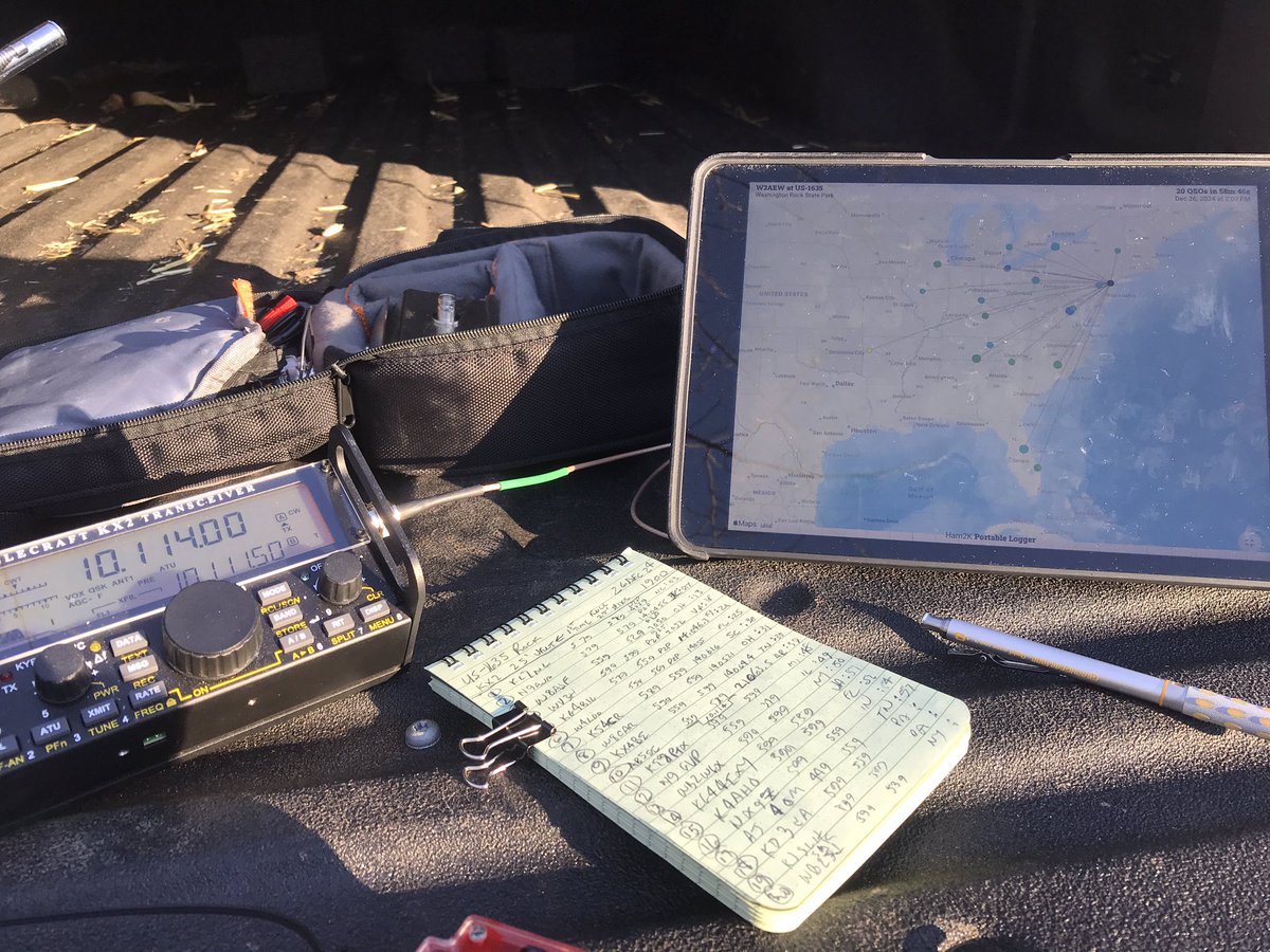 Just 2 tics above freezing, so I had to give my new 25’ vertical it’s maiden POTA activation. First 10 Qs were all hunting P2P just add to to QRP CW challenge. Thank you for the hunters to round out the rest of the Qs, including <a href="/Pennsteven/">Steve Hailstone (K3SLH)</a> K3SLH.