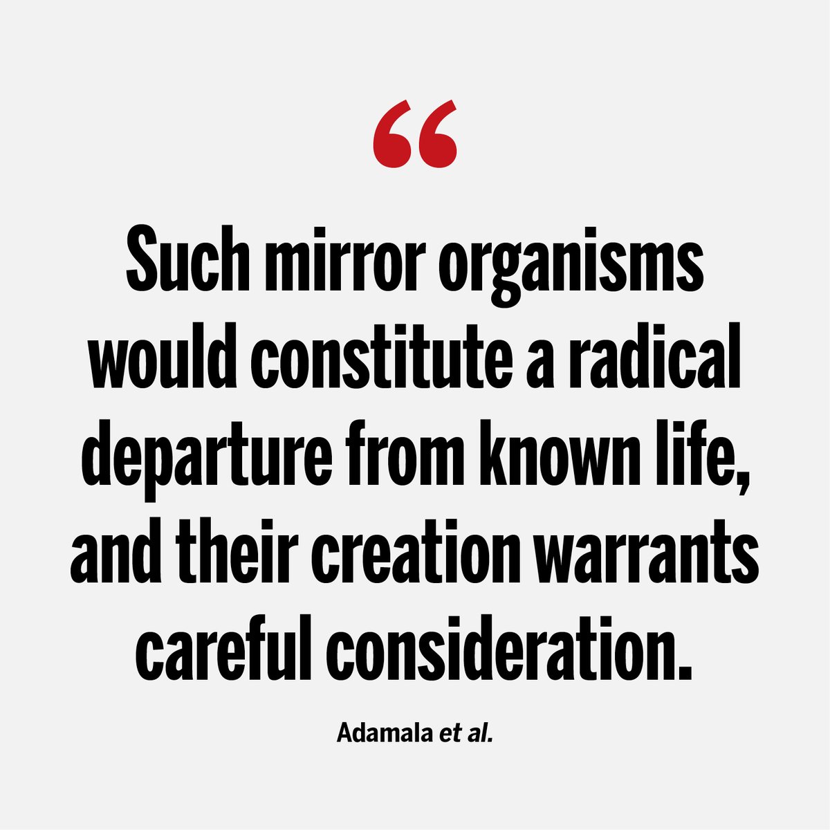 ScienceMagazine's tweet photo. In a new #SciencePolicyForum, researchers call for broader discussion on the risks of creating "mirror life"—lifeforms composed entirely of mirror-image biological molecules.

Read more: https://t.co/TWXZF5uh26 https://t.co/7JvyD4tKWy
