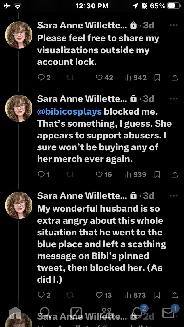 Just making this clear since this whole situation has nothing to do with me. I blocked her cause I saw her harassing others and felt she didn't deserve to be part of my community. She didn't respect my boundary and is now attacking me and my business which is my livelihood.
