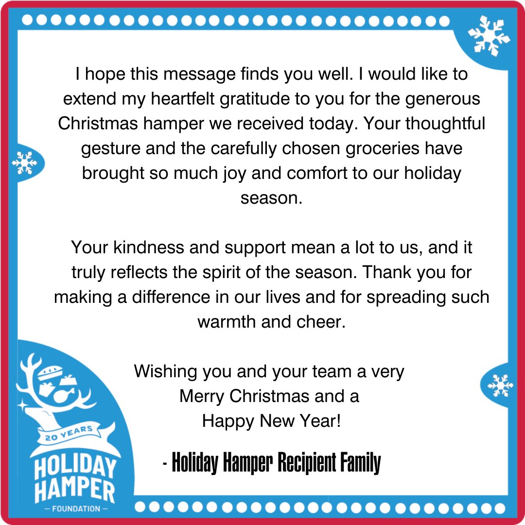 From our volunteer committee to your family, we want to wish you a very happy holiday season. Here’s another email from a thankful recipient family. 
#yeg