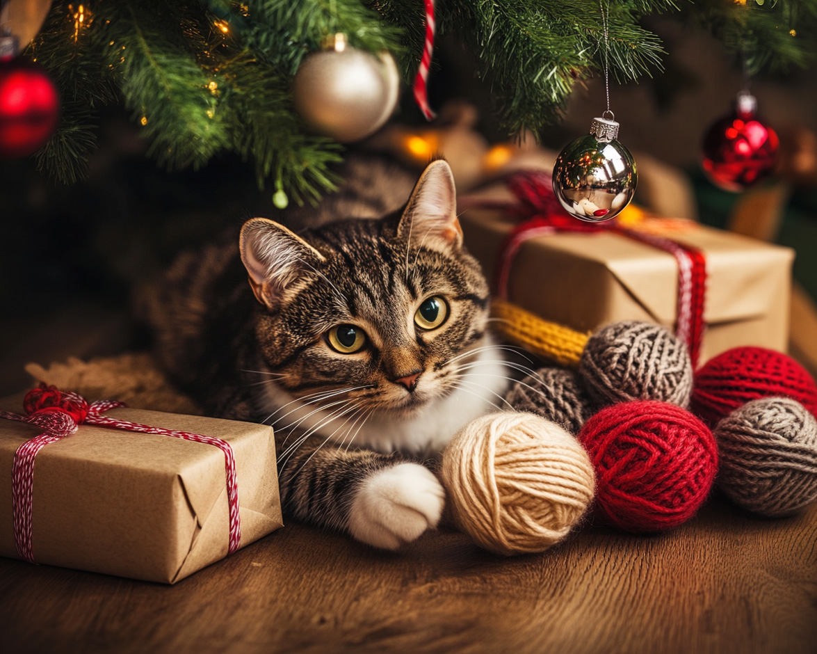 Upcycle leftover bells and yarn from the Christmas tree to a fun little toy as the post-holiday way for your fur buddy! Wrap the excess yarn tightly around the ornament to form a eco-friendly ball. Voilà! Your kitty enjoy soft jingling toy.#SustainablePetCare #HolidayUpcycle