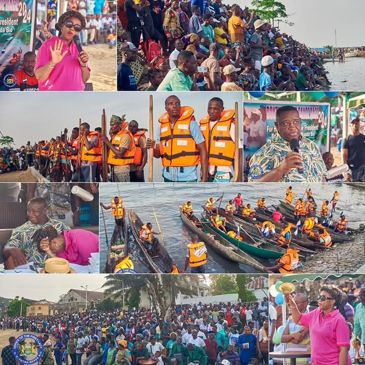 His Excellency Julius Maada Bio  and First Lady Fatima Maada Bio  witnessed the historical canoe race which was discontinued in 1964. Yesterday was an historic moment in Bonthe District, Sherbro Island.
God bless Julius Maada Bio