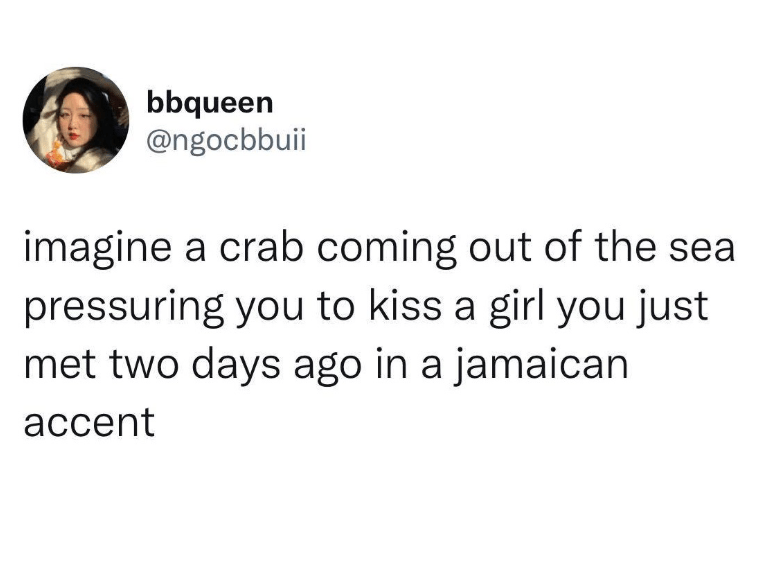 Popcorn245's tweet photo. This damn crab lives in my head rent free every time I kiss. 🦀
#meme https://t.co/pI1m3U9Yv5