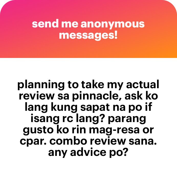YESsayAssist's tweet photo. #AskIntangible 

Kung kaya financially, go. But having pinna is enough for me. Mag 2mos rev ka na lang tas ulitin mo buo kung di ka pa confident. Marami nagsshare ng handouts from diff rcs, advantage lang ng enrolled ay lectures.

I tried resa x reo (May) and pinna x resa (Dec) https://t.co/xMQGXTmaG6