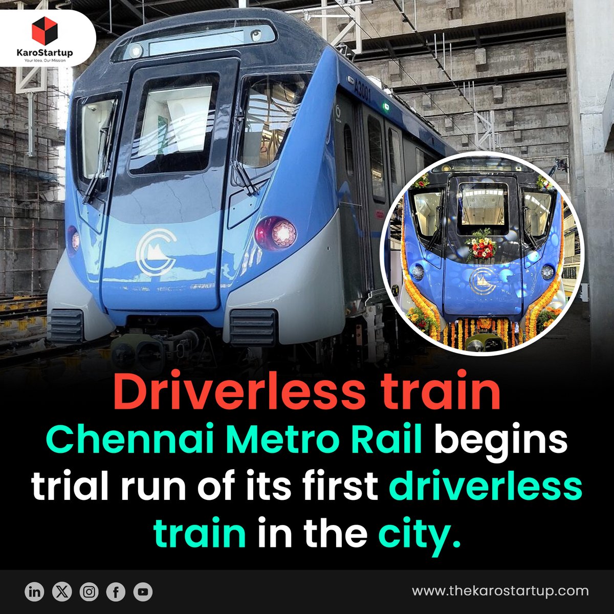 karo_startup's tweet image. Chennai Metro begins trial runs for its first driverless train, marking a leap in urban transport. Built in Sri City, it's a step towards automation. 

Read more in detail: thekarostartup.com

#ChennaiMetro #DriverlessTrain #UrbanTransport