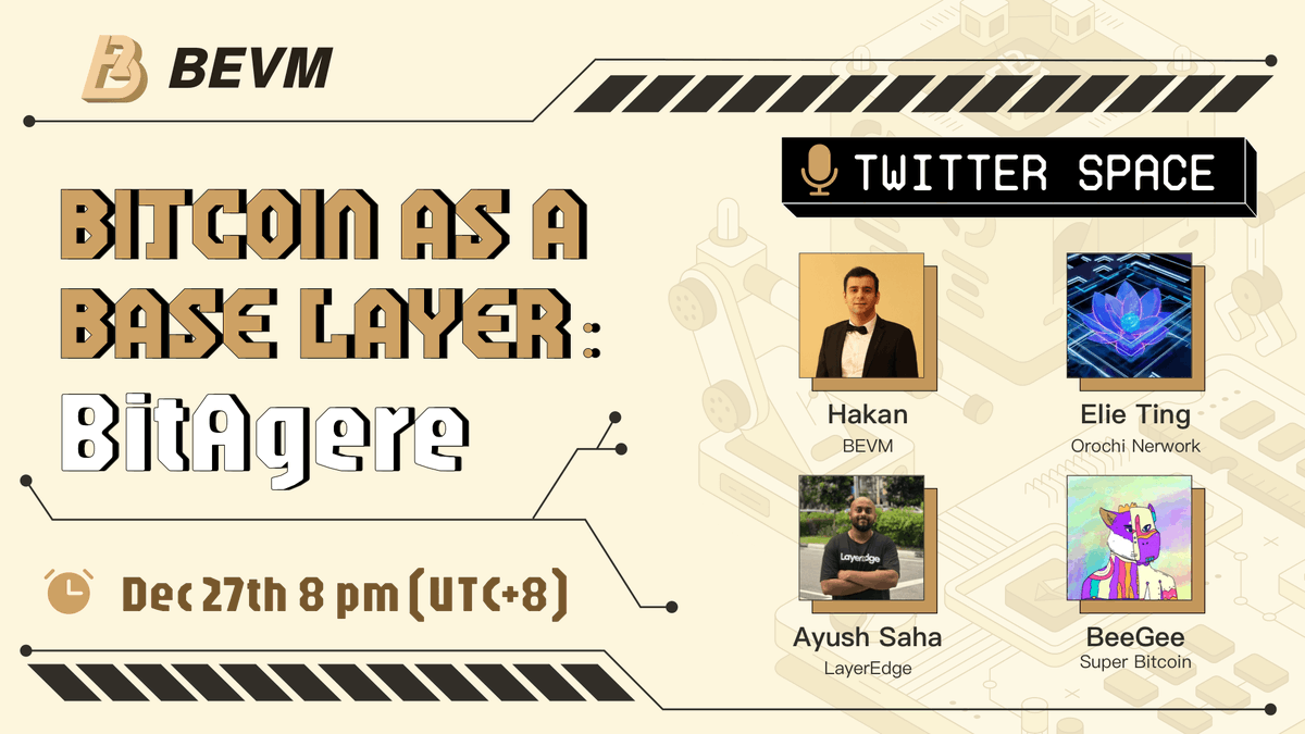 🎙️Listen Live - How to Utilize #Bitcoin As a Base Layer: #BitAgere  ✨Featuring speakers from: -@BTClayer2 -@OrochiNetwork -@layeredge ⏰Tune in  a few hours from now:https://t.co/5mtlvc644D