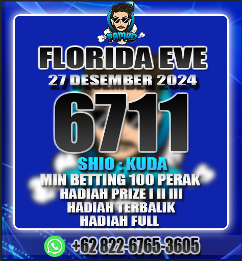 RESULT_PAM4D's tweet image. RESULT                           
PASARAN : FLORIDA EVE
TANGGAL : 27 DESEMBER 2024
SAH  : 6711
SHIO  : KUDA
#PAM4