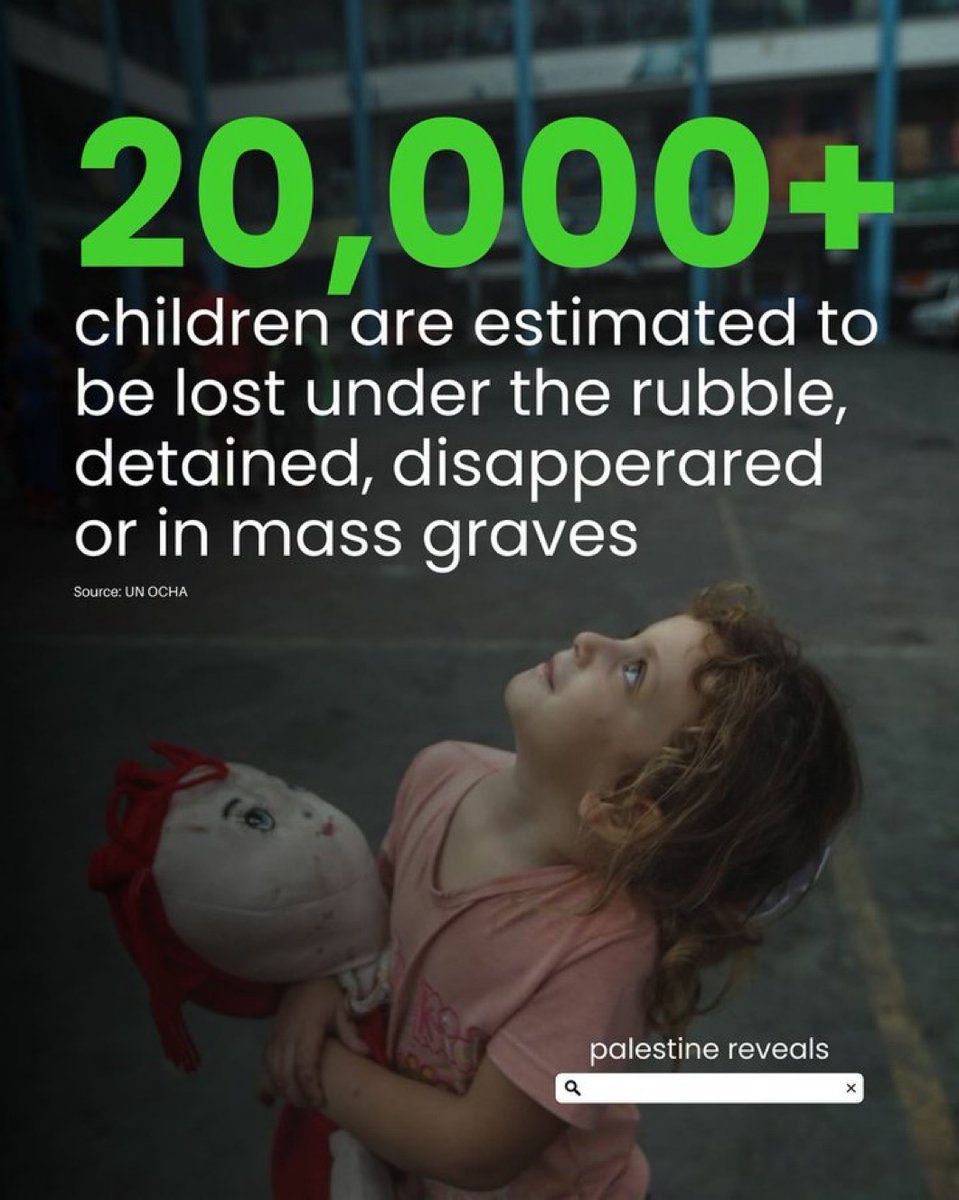 ShaykhSulaiman's tweet photo. 20,000+ CHILDREN ARE ESTIMATED TO BE LOST UNDER THE RUBBLE, DETAINED, DISAPPEARED OR IN MASS GRAVES https://t.co/JAQcXSeXFz