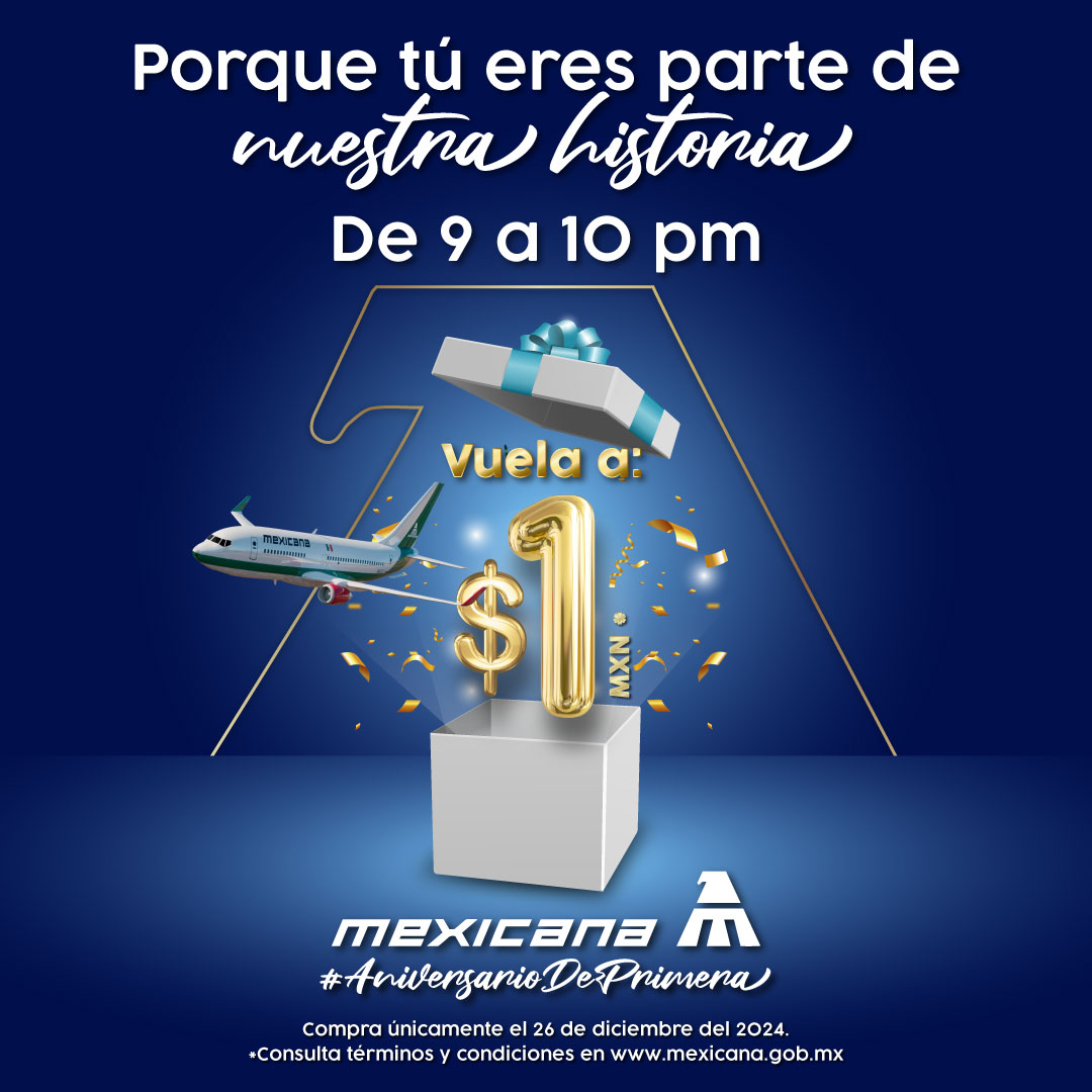 MexicanaVuela_'s tweet photo. ¡Solo por una hora! ⏳🎂 Nuestra cuarta promoción de aniversario ya está activa de 9 a 10 PM. 🛫💙 ¡No dejes pasar esta oportunidad!
Reserva: https://t.co/ngj4t0TAGG

#AniversarioDePrimera #Mexicana #promociones #ofertas #vuelos #vacaciones #festejo https://t.co/4COj6OO4dB