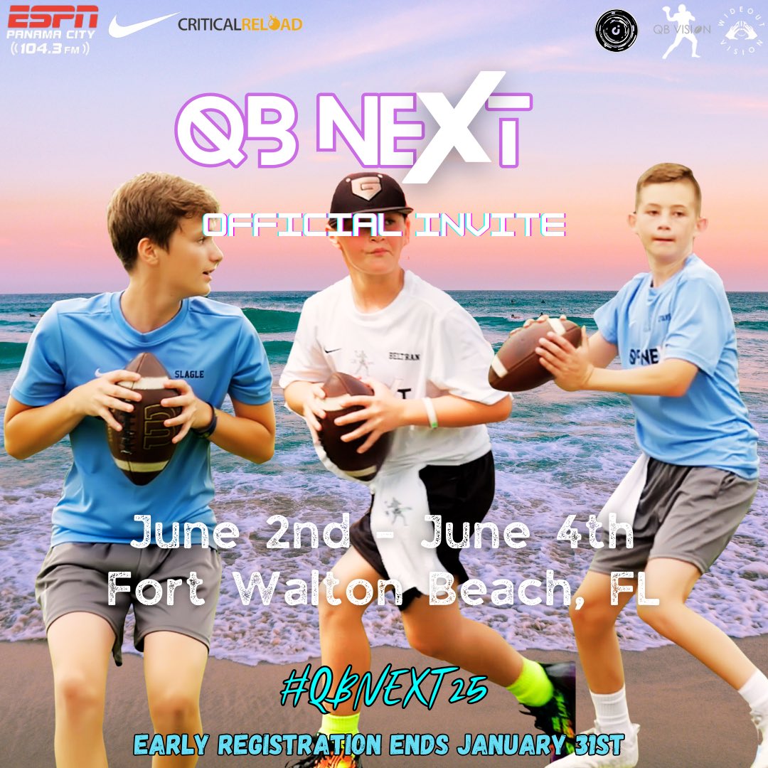 High School QB’s / Middle School QB’s nationwide 

DM us with your film and contact info for a chance to be invited to our two year end events in beautiful Fort Walton Beach Florida! 

Limited Spots and Serious QB’s only! Invites go out next week! Good luck and Merry Christmas!