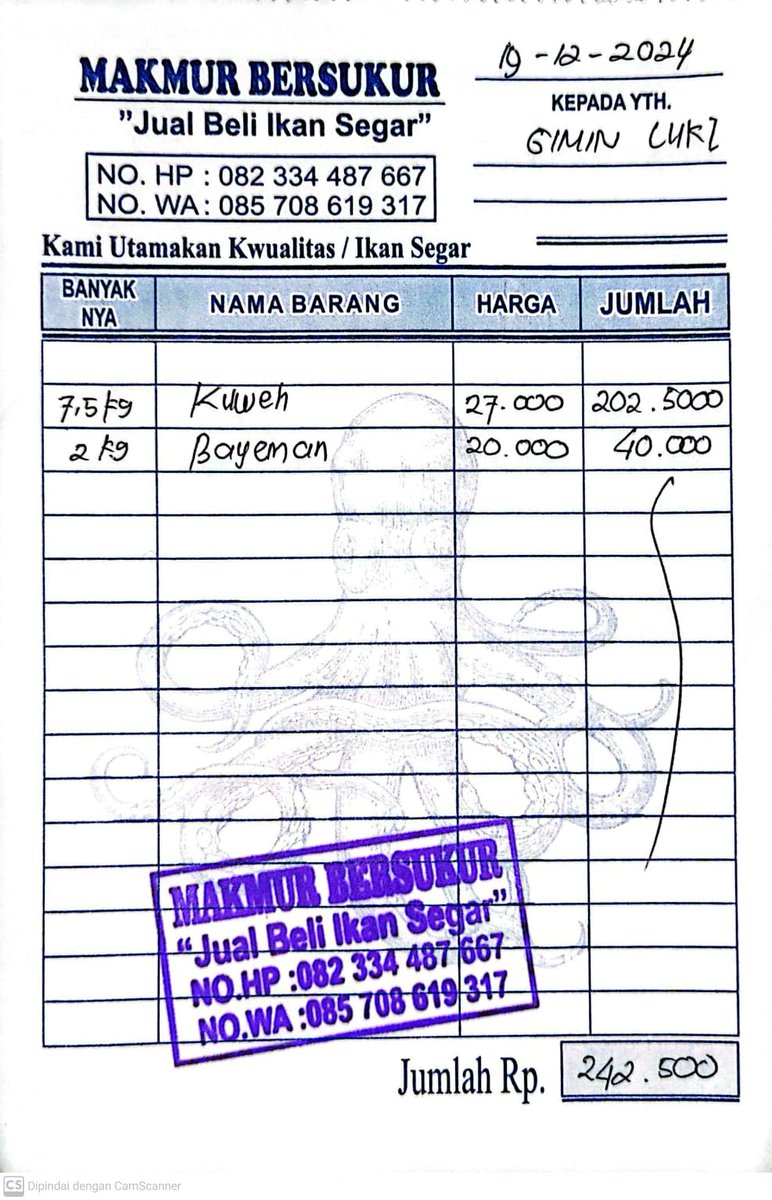 yogaedwi1's tweet photo. Kamis (19/12/2024), Yoga, Luhkan Kab. Trenggalek, hasil tangkapan nelayan KUB Mitra Bahari (Bpk Gimin Lucky M) Desa Tasikmadu, Kuwe (Blencing) 7,5kg 27.000/kg, Bayeman 2kg 20.000/kg
@bppsdm_puslatkp
#GiatLuhkanSatminkalBWI 
#luhlapor https://t.co/MpyGtfDzjV