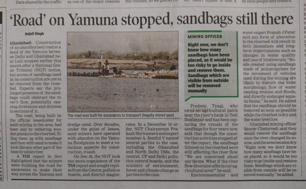 Experts say the prolonged presence of the sandbags could obstruct river flow, potentially causing diversions and dryness in sections of the river.

timesofindia.indiatimes.com/city/noida/roa…