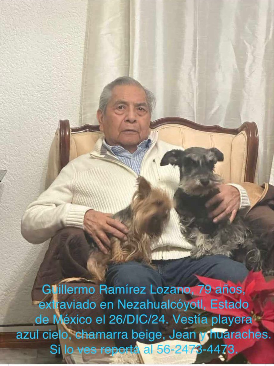 AlertaPlateada's tweet image. Se activa #AlertaPlateada para localizar a Don Guillermo ¿lo has visto? Por favor abre la foto y, si puedes compártela. Gracias.
#Nezahualcoyotl #EstadoDeMéxico