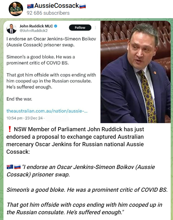 Lynette_1980's tweet photo. @RelCazlick @SenatorWong @AlboMP @PeterDutton_MP 3/n
The few people who've been hyping up the idea of a "prisoner" swap has been the Aussie Ballsack himself and/or his mates.🤣😂
#AussieCossack :
"Who was helping you (get elected)."
"Don't forget that John Ruddick.
https://t.co/jxy3PnunkS https://t.co/Qxat2NzOQb