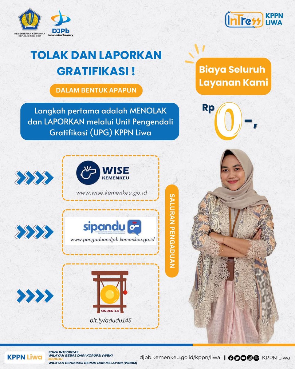 kppnliwa's tweet photo. Dalam rangka implementasi Zona Integritas, Wilayah Bebas dari Korupsi, dan Wilayah Birokrasi Bersih dan Melayani, kami imbau kpd stakeholder KPPN Liwa untuk tidak memberikan gratifikasi kpd pegawai pada KPPN Liwa pada peringatan Hari Raya Natal Tahun 2024 dan Tahun Baru 2025. https://t.co/f9Z1qyWtzZ