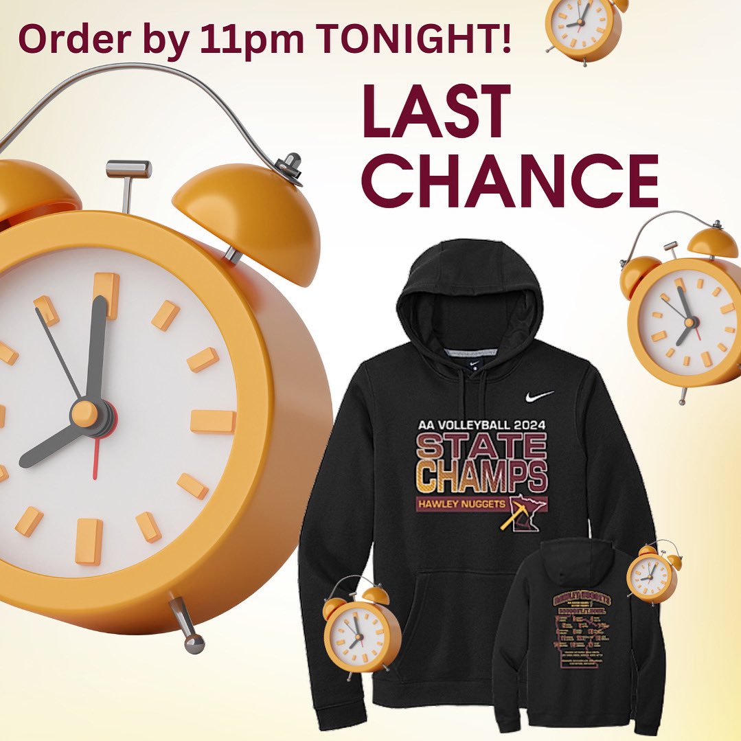 TONIGHT 11PM DEADLINE! Order your State Champs apparel by 11pm! …wleyvbstatechampionship.itemorder.com #nuggetvb24