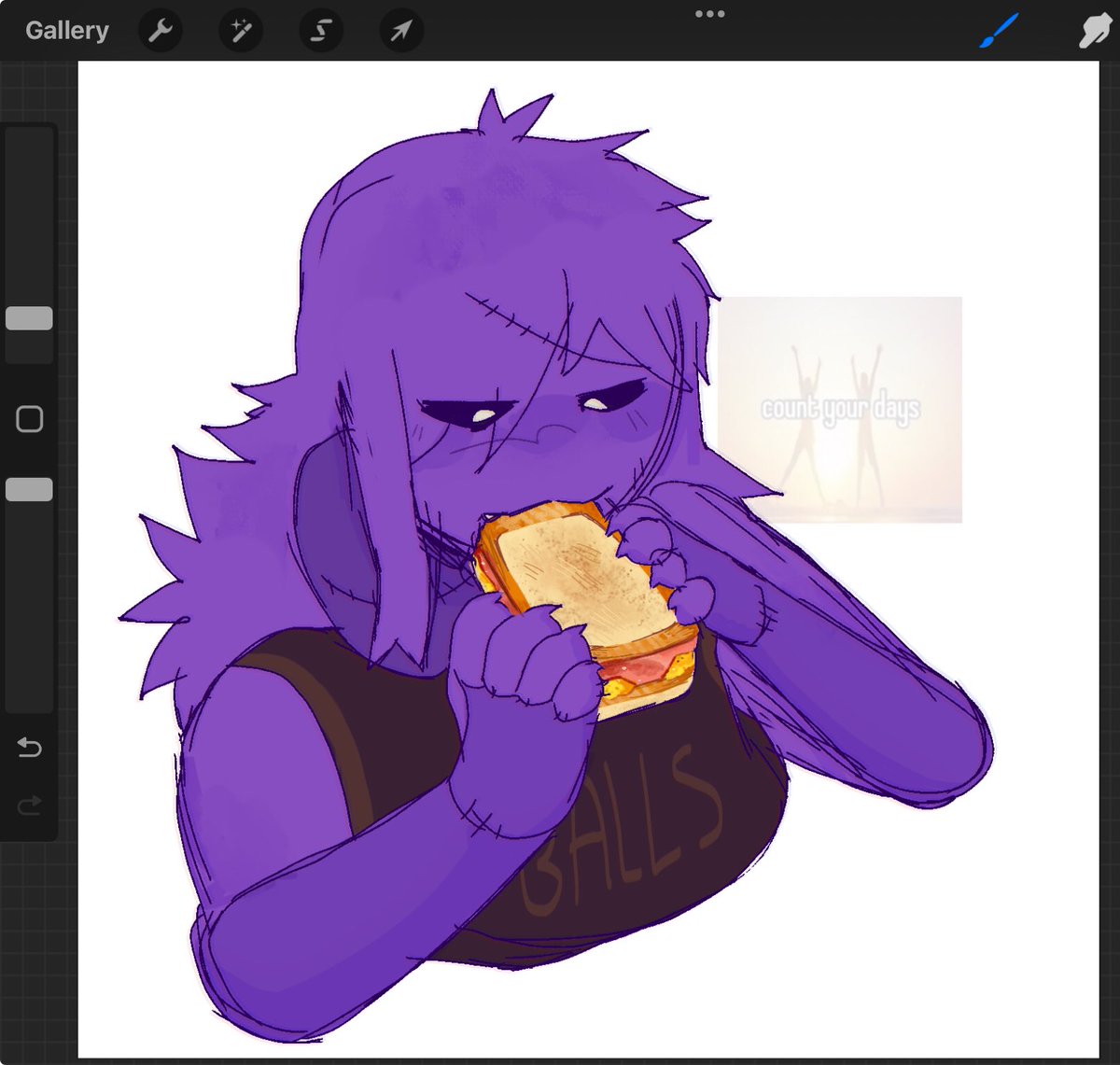 WillowHarvest's tweet photo. Dave eating sandwich bc I’m hungry #dsaf #dayshiftatfreddys https://t.co/WL8XAppMN4