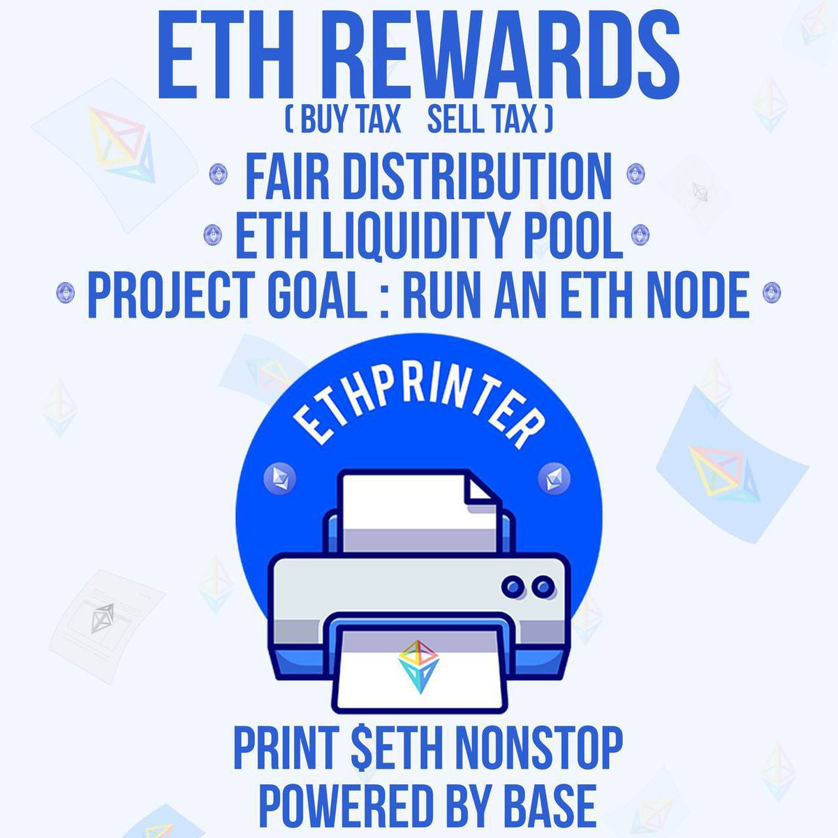 Atharcrypto's tweet image. $ETHPrinter live on the DEX!🔥

#ETHPrinter goal is to launch a validator node in Phase 2 after securing 32 $ETH in the Treasury, with rewards distributed to holders along with transaction reflections.

5% ETH rewards, roadmap’s up, ETH node coming, supports ETH + base, and audit…