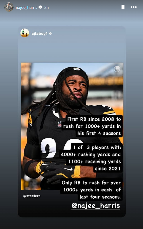 Najee on IG on 1,000 yard season #Steelers #NFL