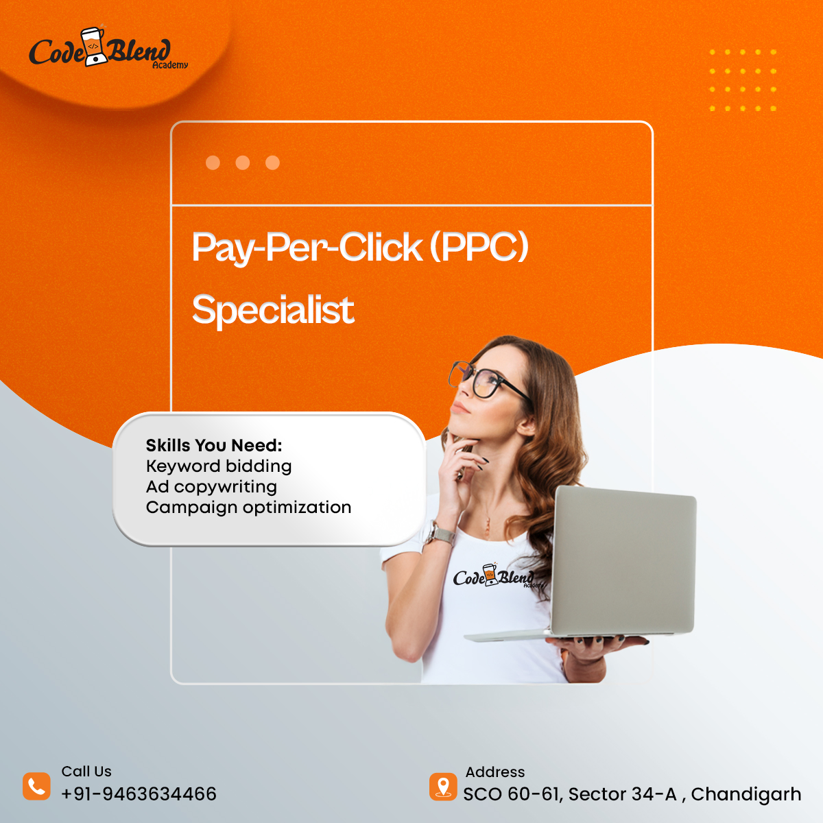 CodeblendA's tweet image. Explore Exciting Career Opportunities in Digital Marketing for 2025!
Enroll now and secure your spot today!
📍 Location: SCO 60-61, 3rd Floor, Sector 34-A, Chandigarh
📞 Call: +91-9463634466
#DigitalMarketingCourse #CodeBlendAcademy #LearnDigitalMarketing #CareerGrowth