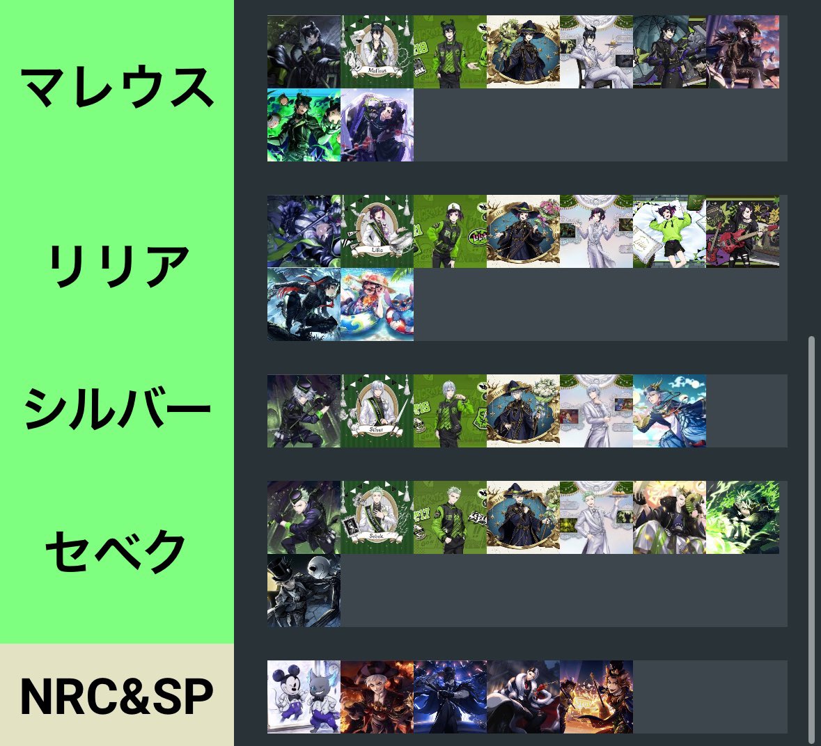 2024年最後のSSR発表がありましたので、いつもの！

今年はストーリー期間限定SSR、教師勢追加などでSSR46枚実装！
やはり、シルバーがなかなか追加されないですね…(リドルも)

去年同率のジェイドが追加あったので、今年はシルバー推しの人要注意です！
(毎年言ってる)
↓

 #ツイステ  #twst
