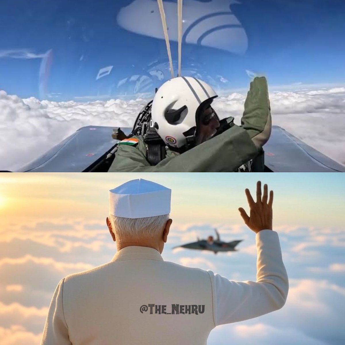 The_Nehru's tweet photo. Everyone trolled him for waving while taking a sortie on Tejas, but no one knew who was he waving to! 😎 https://t.co/qv2DCJv4xA