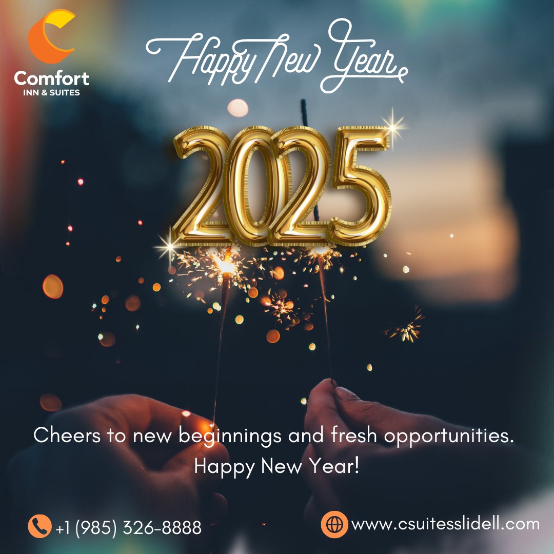 csuitesslidell's tweet photo. Happy New Year from Comfort Inn and Suites! Start the year right with a relaxing stay in the heart of comfort.
Book now and treat yourself to the comfort you deserve.
For bookings, visit: https://t.co/dKgoFiBxA4
#ComfortInn #NewYearStay #AffordableComfort #RelaxAndRecharge https://t.co/hQFM0ba60H