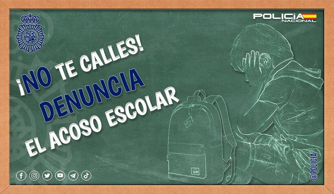 Si cometes acoso escolar puedes estar incurriendo en un #DELITO

Si conoces un caso de #acosoescolar y no lo denuncias a padres, profesores, <a href="/policia/">Policía Nacional</a>... estás siendo cómplice del acosador

#NoAlAcosoEscolar