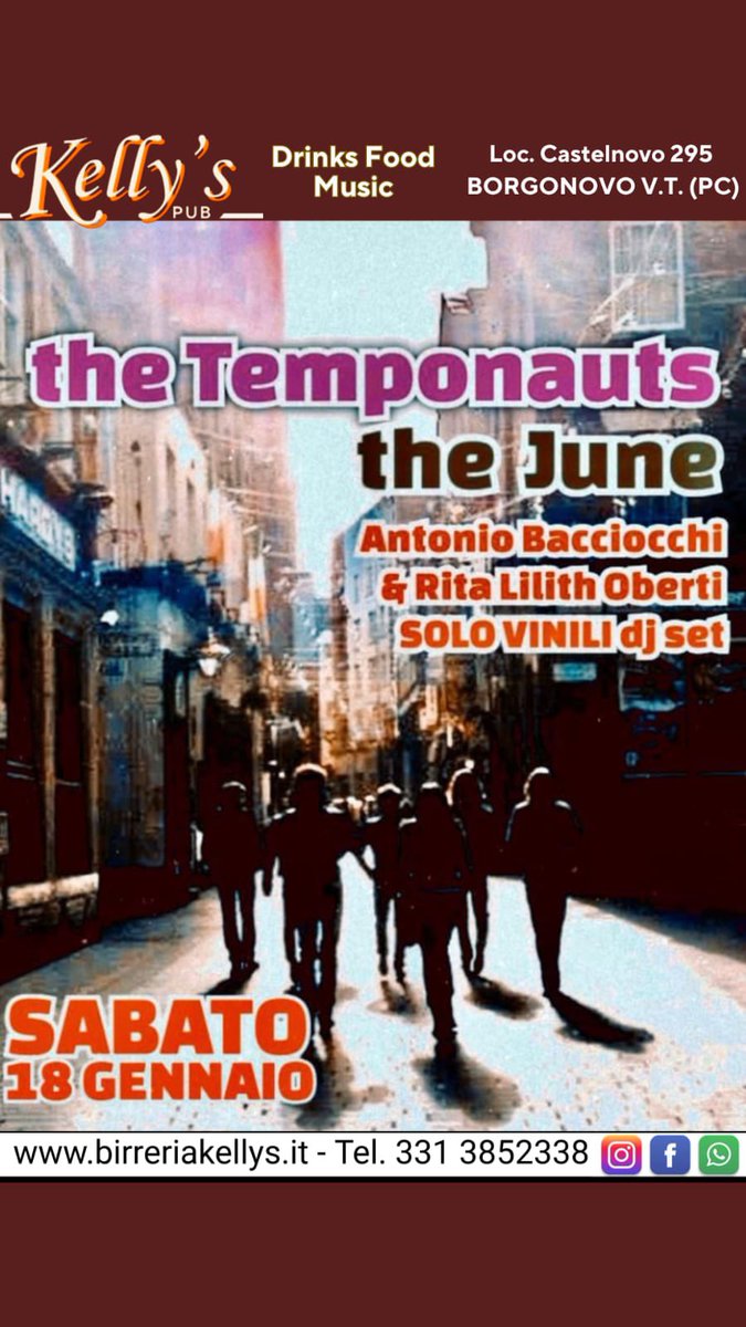 Temponauts's tweet image. The Temponauts &amp;amp; the June live!
Alla consolle Antonio Tony Face Bacciocchi &amp;amp; Rita Lilith Oberti SOLO VINILE dj set. Dove? Al Kelly’s Pub di Castelnuovo VT. Quando? Il 18 gennaio!

#janglepop #powerpop #britpop #C86 #rockandroll