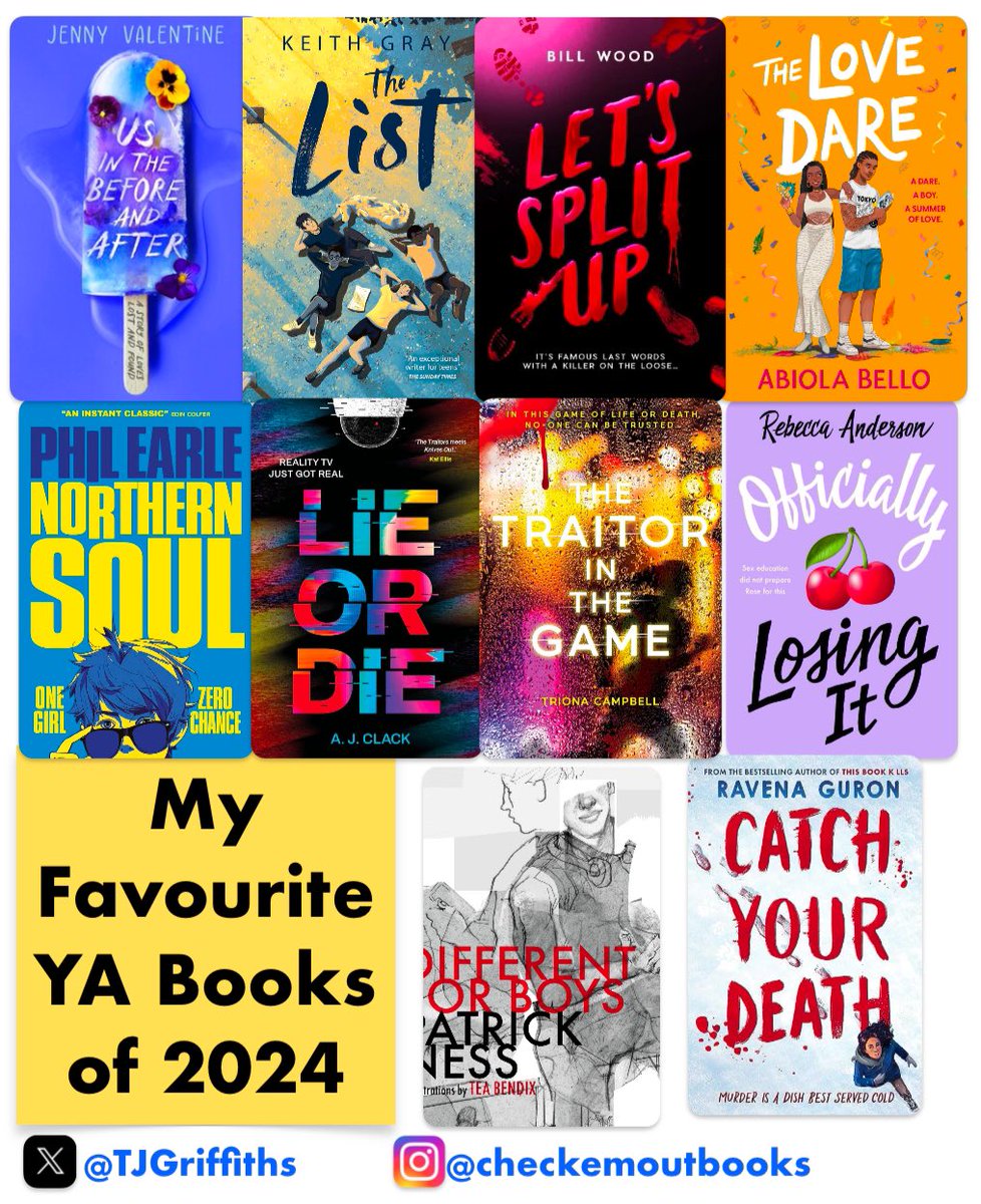 Tom G ๐ (@tjgriffiths) on Twitter photo Whatโs been your favourite YAs for 2024? Hereโs mine:
๐ Us in the Before and After
๐ The List
๐ Letโs Split Up
๐ The Love Dare <a href="/ABelloWrites/">Abiola Bello</a>
๐ Northern Soul
๐ Lie or Die
๐ The Traitor in the Game
๐ Officially Losing It
๐ Different for Boys
๐ Catch Your Death Whatโs been your favourite YAs for 2024? Hereโs mine:
๐ Us in the Before and After
๐ The List
๐ Letโs Split Up
๐ The Love Dare <a href="/ABelloWrites/">Abiola Bello</a>
๐ Northern Soul
๐ Lie or Die
๐ The Traitor in the Game
๐ Officially Losing It
๐ Different for Boys
๐ Catch Your Death