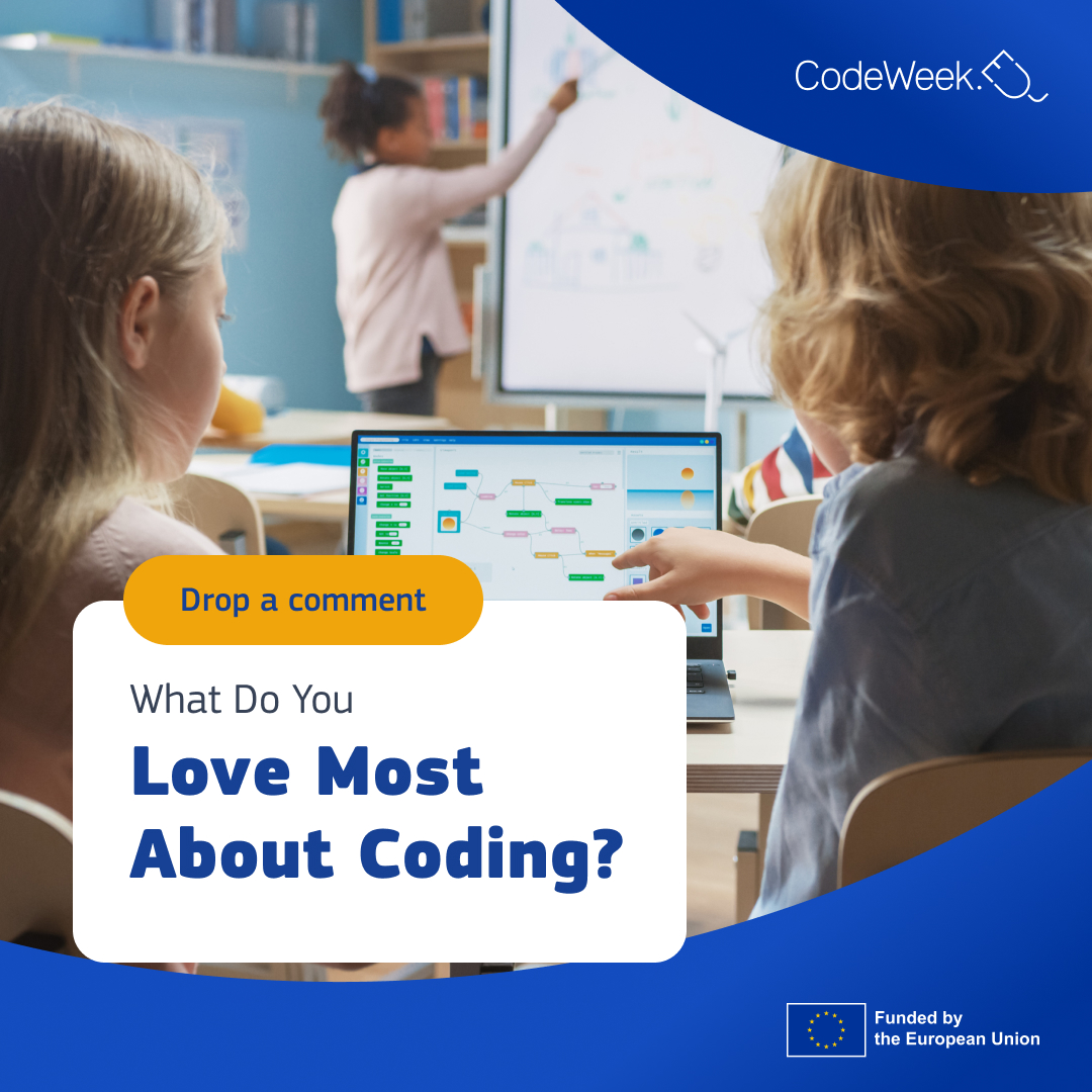 CodeWeekEU's tweet image. 💻✨ What do you love most about coding? ✨💻

🐛 The thrill of solving tricky bugs?
🎨 Bringing your ideas to life?
🚀 Creating something amazing from scratch?

Tell us below! 👇 Let’s inspire each other to keep creating and innovating!
#EUCodeWeek #ILoveCoding #CodingCommunity