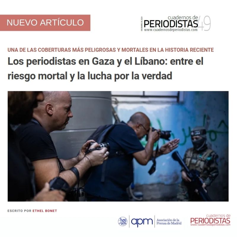 🆕 Nuevo artículo en #CuadernosDePeriodistas:
"Los periodistas en Gaza y el Líbano: entre el riesgo mortal y la lucha por la verdad", por Ethel Bonet cutt.ly/VeMHQhcj

▶️ "La cobertura informativa de los conflictos en Gaza y el Líbano se ha convertido en una de las más