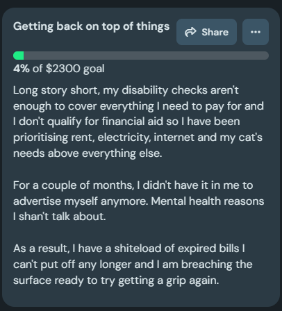 DracoFaunus's tweet photo. Had to raise the goal a bit since I won't be able to cover all of December's bills either, but on a happier note we're moving forward!

I am also AFK until next year as I'm spending the holidays at my mom's place, apologies for that. https://t.co/rvcPZU3ZrP