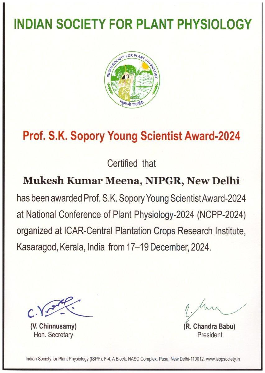 BRIC-NIPGR (@nipgrsocial) on Twitter photo #Congratulations
Dr. Mukesh Kumar Meena (Scientist, BRIC-NIPGR) has been awarded the prestigious Prof. S.K. Sopory young scientist award-2024 by Indian Society for Plant Physiology (ISPP) for his outstanding contribution in the field of plant immunity.
<a href="/DBTIndia/">Department of Biotechnology</a> <a href="/rajesh_gokhale/">Rajesh Gokhale</a> #Congratulations
Dr. Mukesh Kumar Meena (Scientist, BRIC-NIPGR) has been awarded the prestigious Prof. S.K. Sopory young scientist award-2024 by Indian Society for Plant Physiology (ISPP) for his outstanding contribution in the field of plant immunity.
<a href="/DBTIndia/">Department of Biotechnology</a> <a href="/rajesh_gokhale/">Rajesh Gokhale</a>