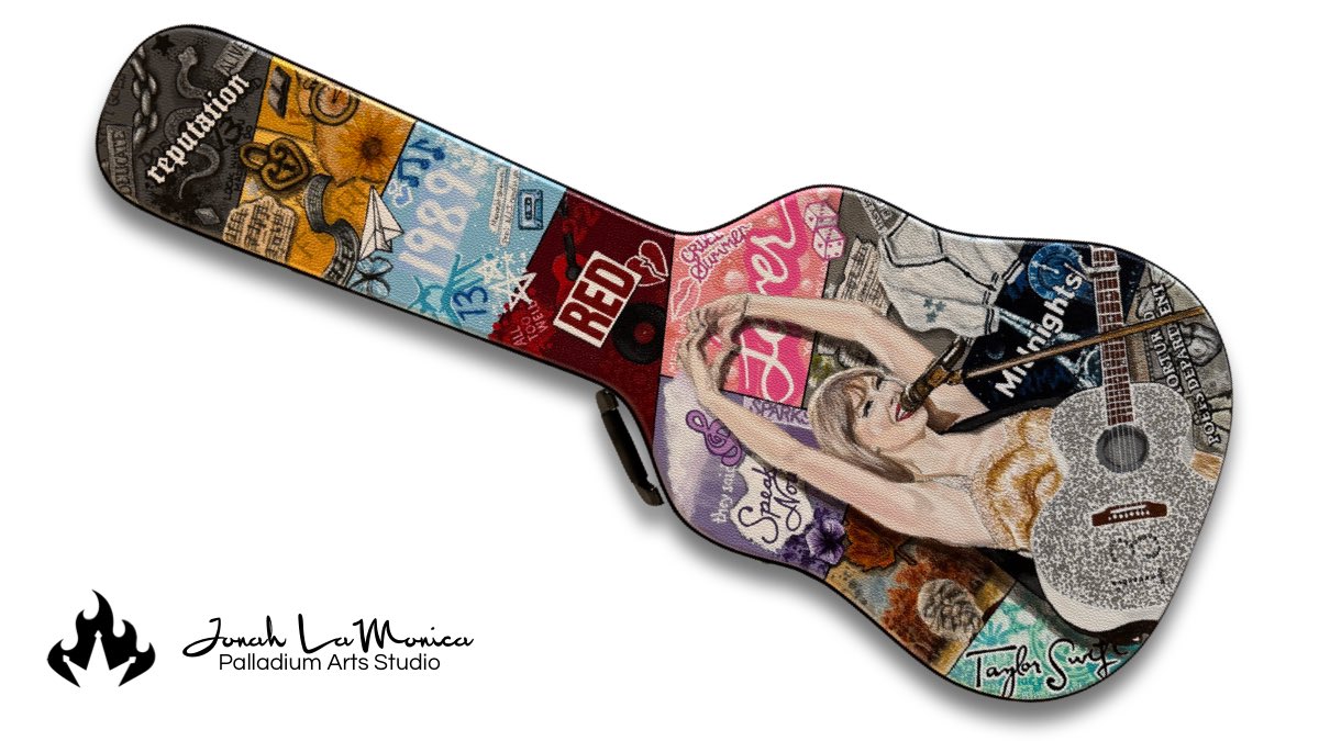 PalladiumArts's tweet photo. #taylorswift custom guitar case with references to all 11 albums. 
#jonahlamonica #palladiumarts https://t.co/U141stVe1I