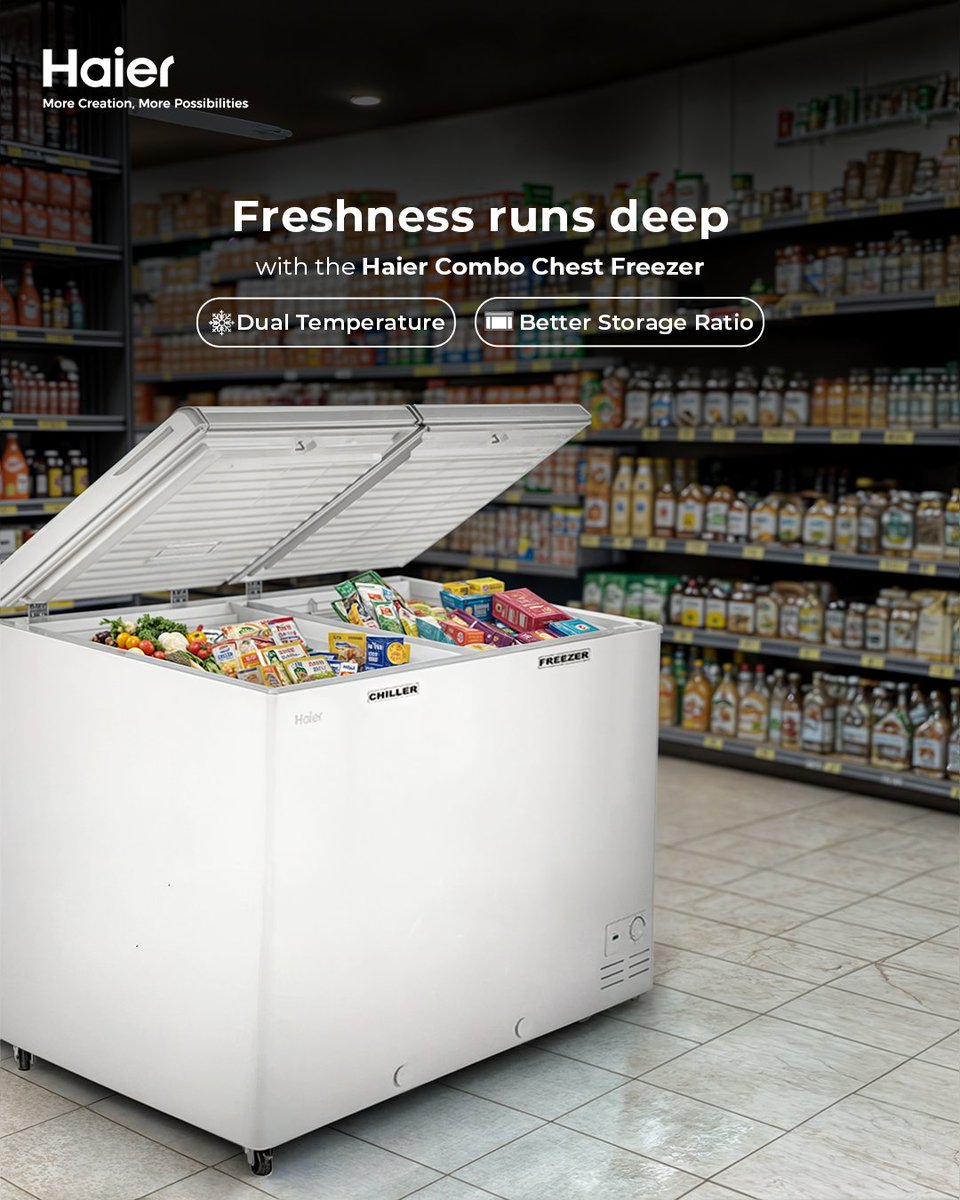 IndiaHaier's tweet image. Every grocery store runs on trust - and Haier Deep Freezers deliver it, own it, prove it - one perfectly fresh stock at a time.

#Haier #MoreCreationMorePossibilities #DeepFreezer