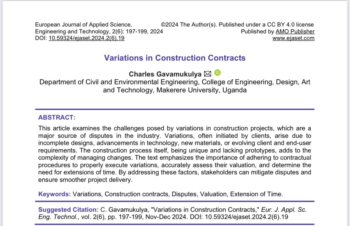 This year, I set out to be more consistent with writing in the areas of construction law, dispute resolution and contract management. 

Two of my articles have been published in the EJASET. 

You can find the links here: 

ejaset.com/index.php/jour…

ejaset.com/index.php/jour…