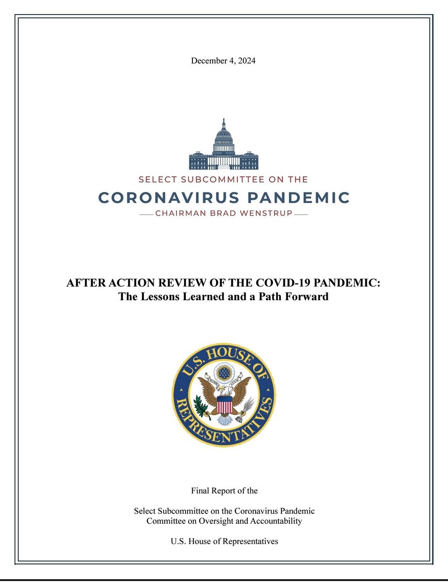 Il 4 Dicembre 2024 The United States Congress Americano, dopo due anni di investigazioni, ha rilasciato il final report "The Lessons Learned and a Path Forward" su Covid-19 Pandemic. 
I punti essenziali: 
1) il Covid19 ha avuto con ogni probabilità origine nel laboratorio di