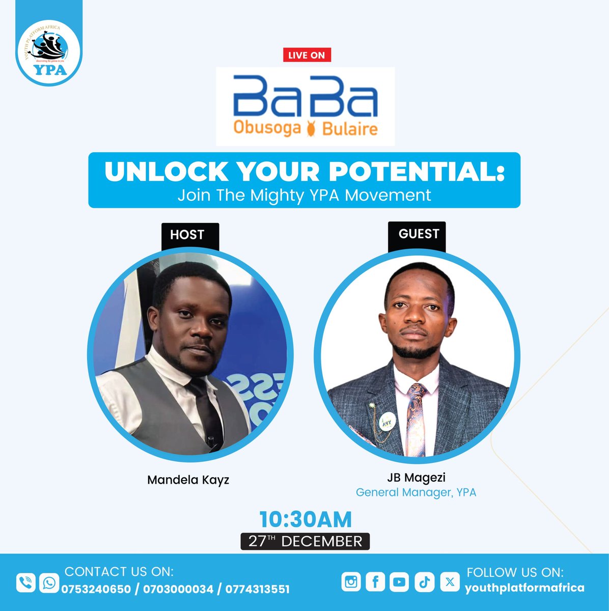 YPAGoats's tweet photo. Tune in to BABATV today at 10:30 AM, where our General Manager JB Magezi, will provide the latest updates from YPA and what we have in store for 2025.
Be sure to watch!
#ypagoats #babatv @mandelakays https://t.co/ZaOVLD9Pc9